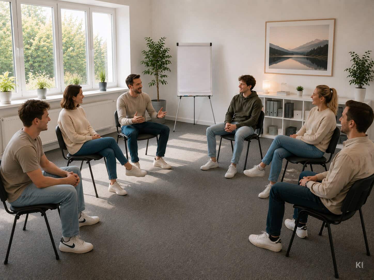 Gruppensitzung bei der Nachschulung wegen Suchtmitteln
