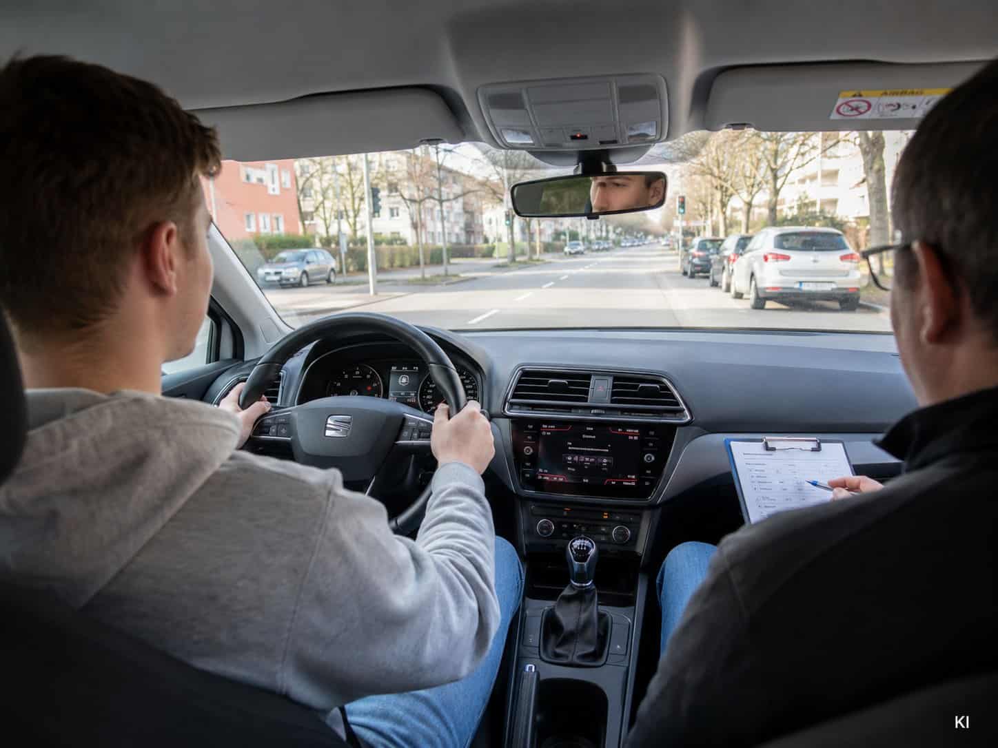Fahrprobe im Fahrschulauto während der Nachschulung Verkehrsauffälligkeit