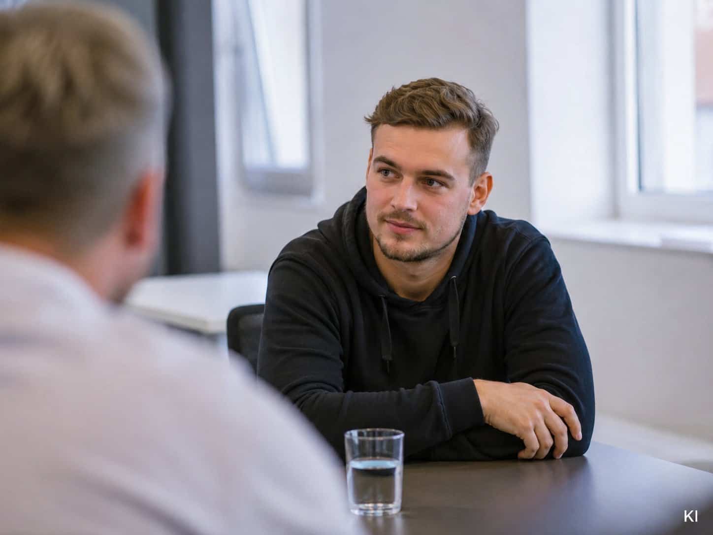 Junger Teilnehmer im Gespräch: Nachschulung beim Probeführerschein