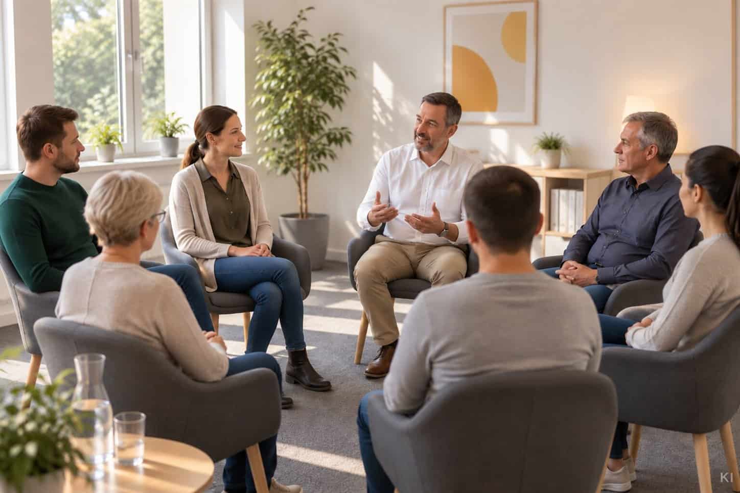 Verkehrscoaching in der Gruppe: Trainer im Gespräch mit den Teilnehmenden